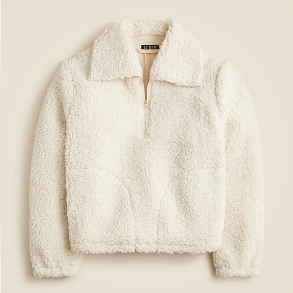 J.Crew Sherpa Soft Sherpa Half Zip Fleece Front Pockets Pull Waist Pullover - Picture 12 of 12